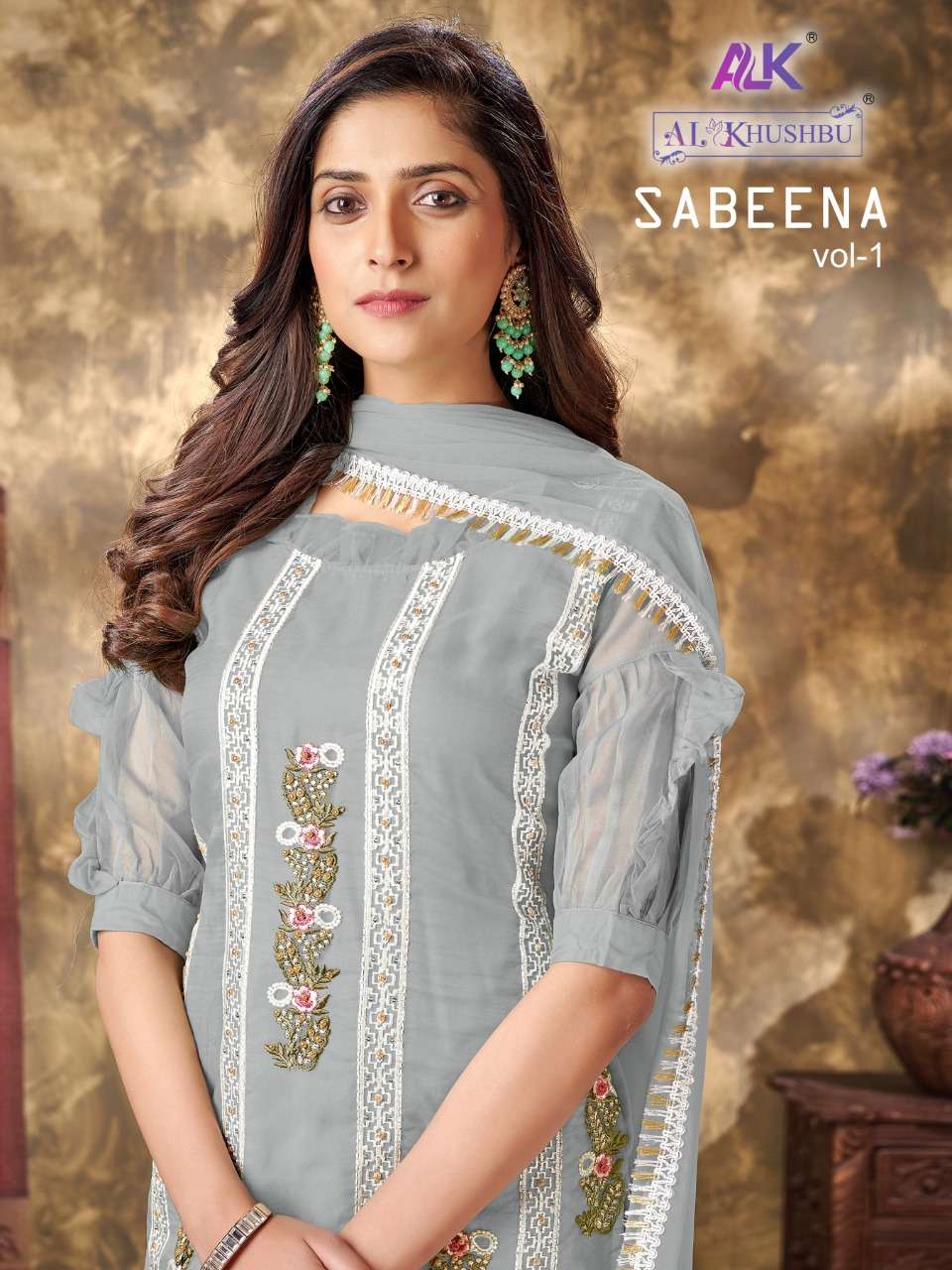 SABEENA VOL-1 BY AL KHUSHBU 4028-A TO 4028-C SERIES ORGANZA EMBROIDERY STITCHED DRESSES