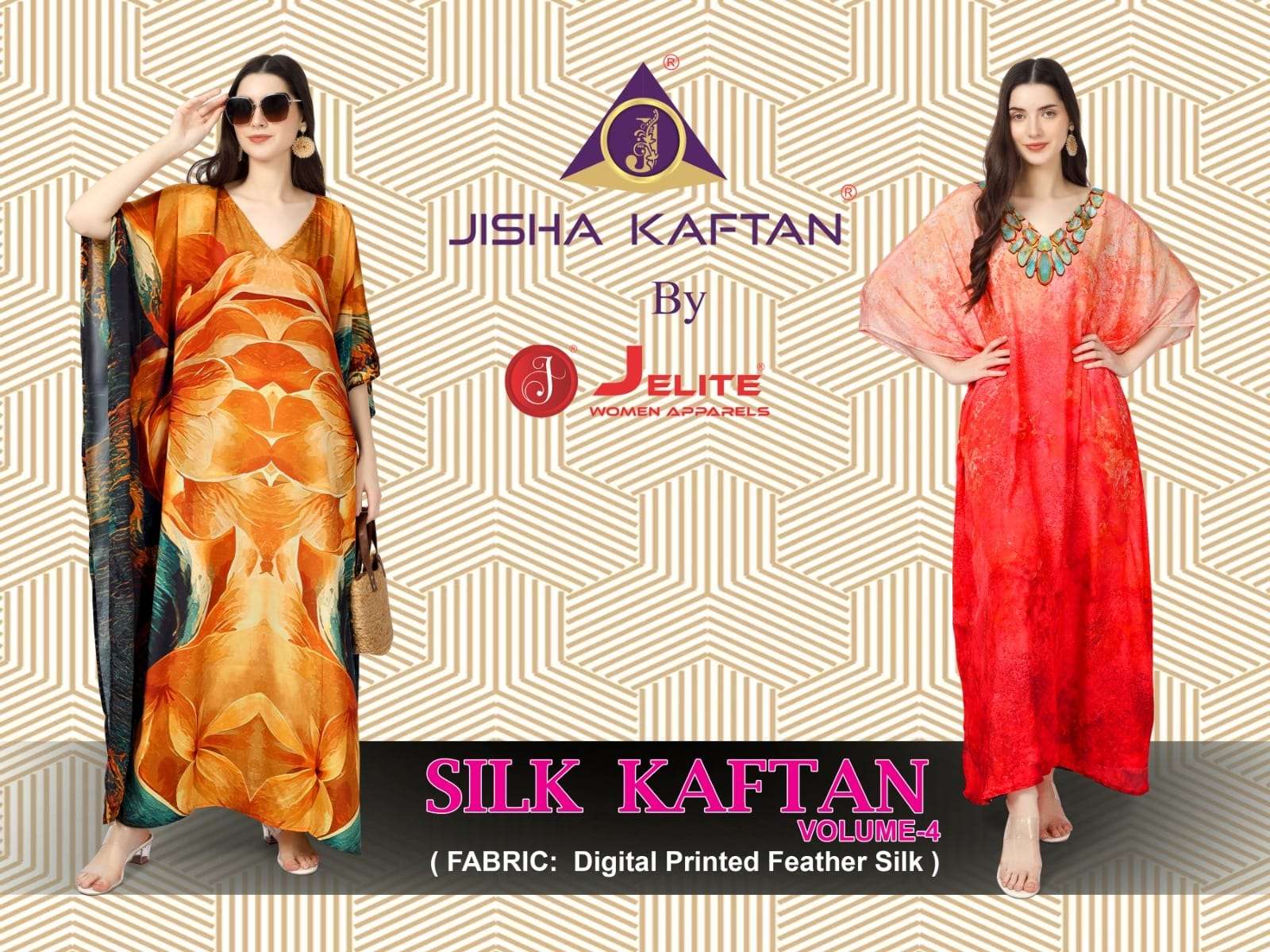 SILK KAFTAN VOL-4 BY JISHA KAFTAN 125 TO 132 SERIES SILK WITH DIGITAL PRINT KAFTANS