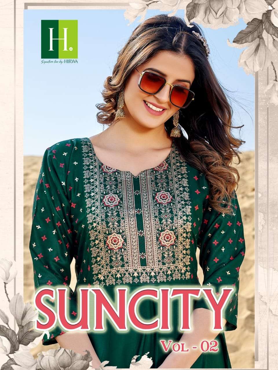 SUNCITY VOL-2 BY H DOT 1001 TO 1010 SERIES RAYON FOIL PRINT LONG KURTIS