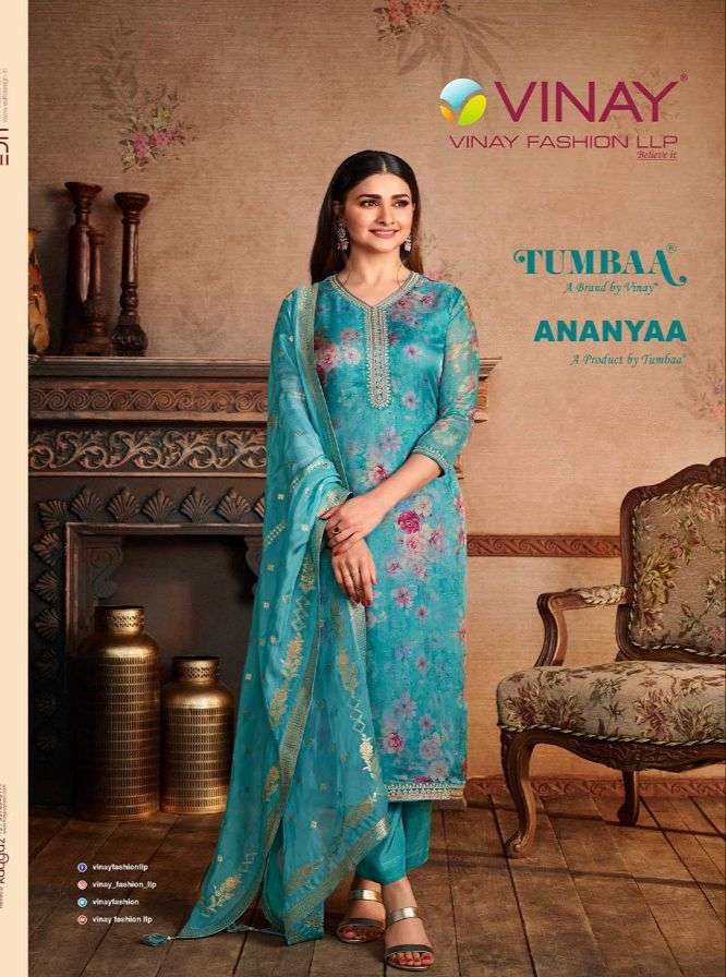 TUMBAA ANANYAA BY VINAY FASHION 40831 TO 40838 SERIES ORGANZA PRINT STITCHED DRESSES