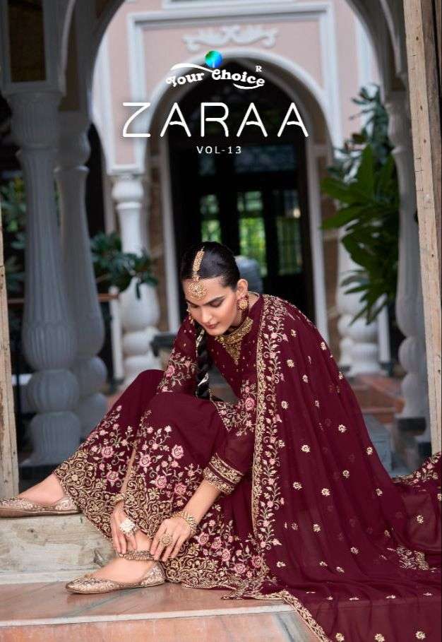 ZARAA VOL-13 BY YOUR CHOICE 1301 TO 1306 SERIES BLOOMING GEORGETTE EMBROIDERY DRESSES