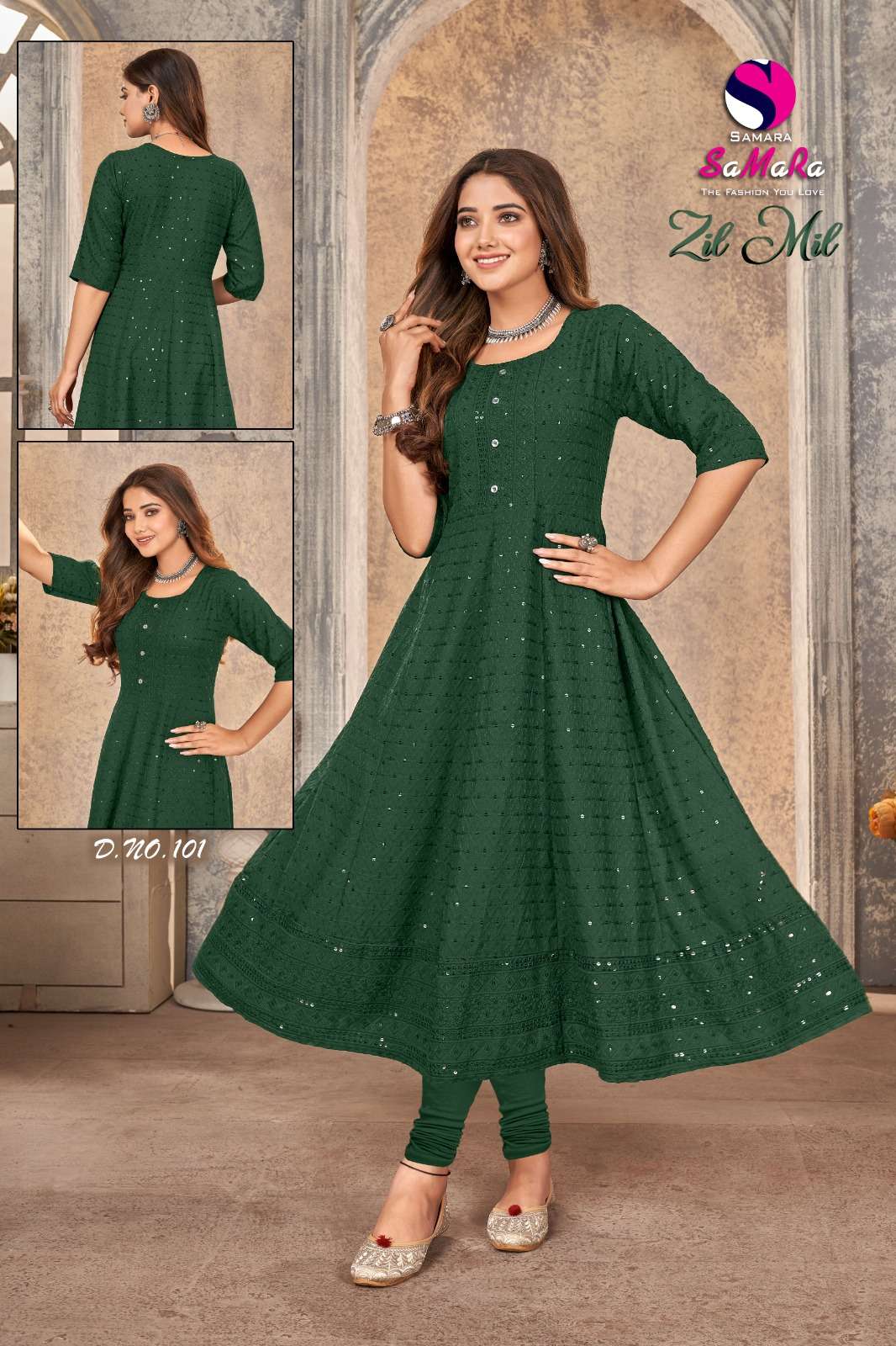 ZIL MIL BY SAMARA 1001 TO 1008 SERIES RAYON SCHIFFLI WORK KURTIS