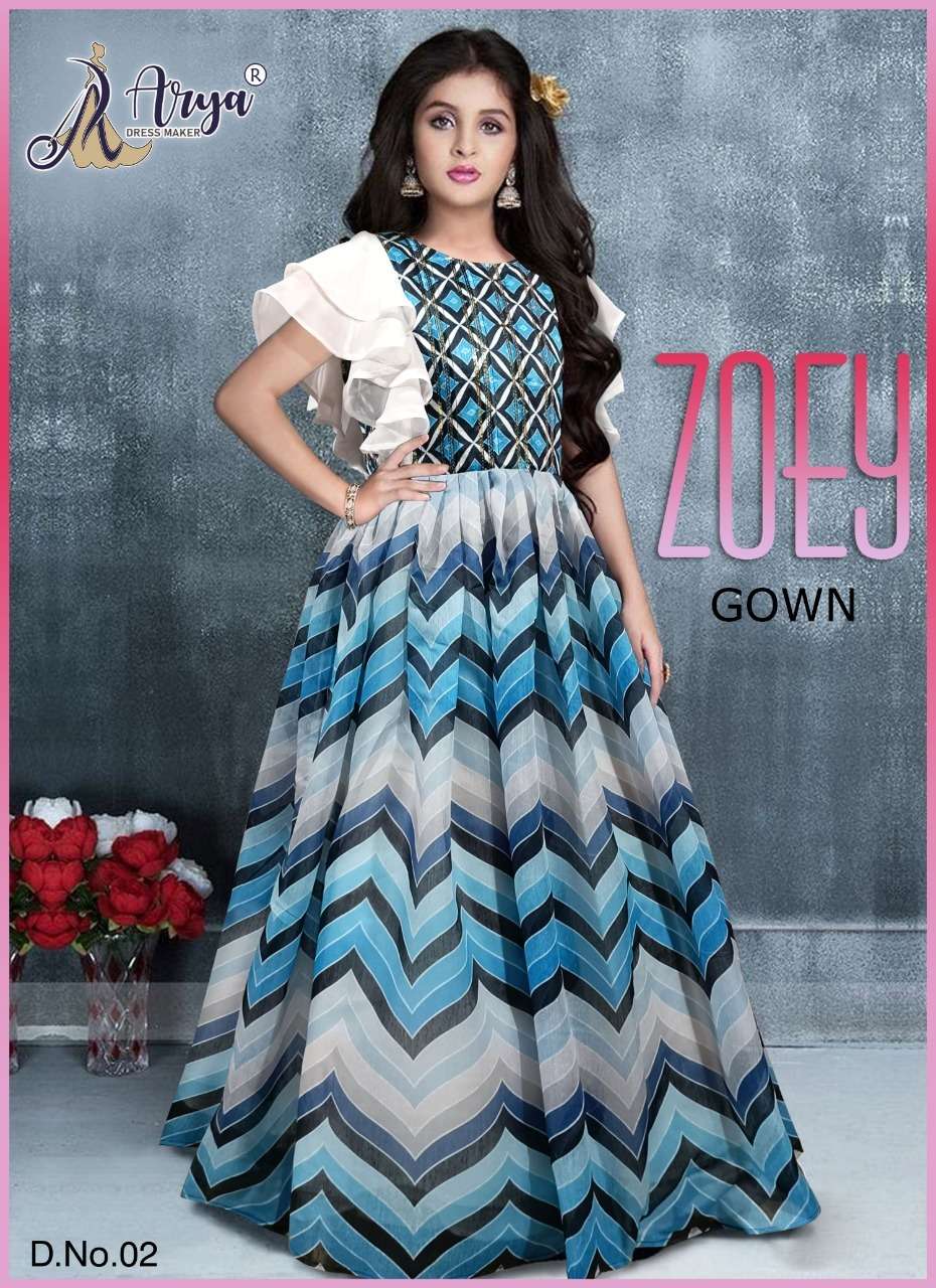 ZOEY GOWN BY ARYA DRESS MAKER 01 TO 04 SERIES CHANDERI SEQUENCE WORK KIDS GOWNS