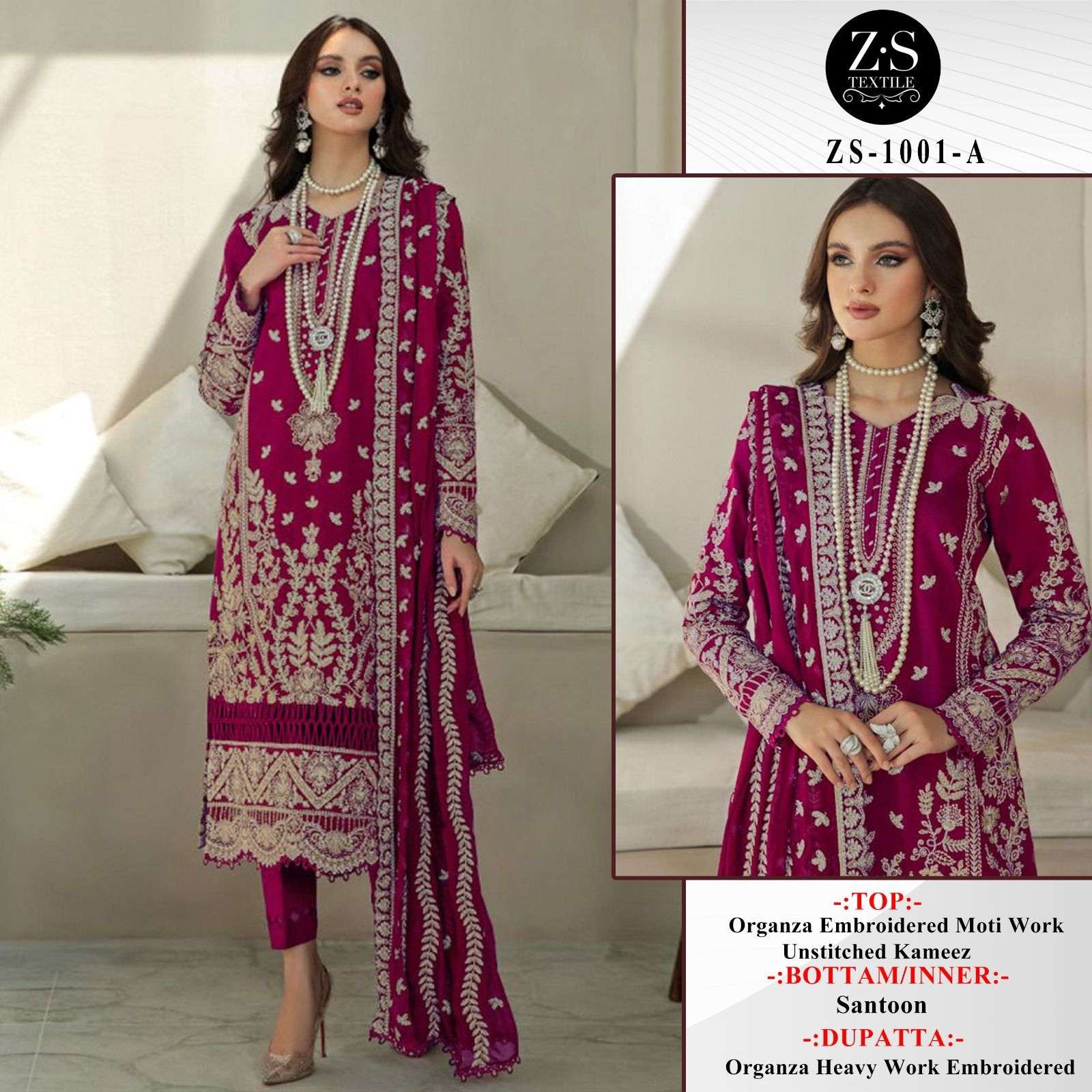 ZS 1001 COLOURS BY AQSAWHOLESALE 100-A TO 1001-D SERIES ORGANZA EMBROIDERY PAKISTANI DRESSES