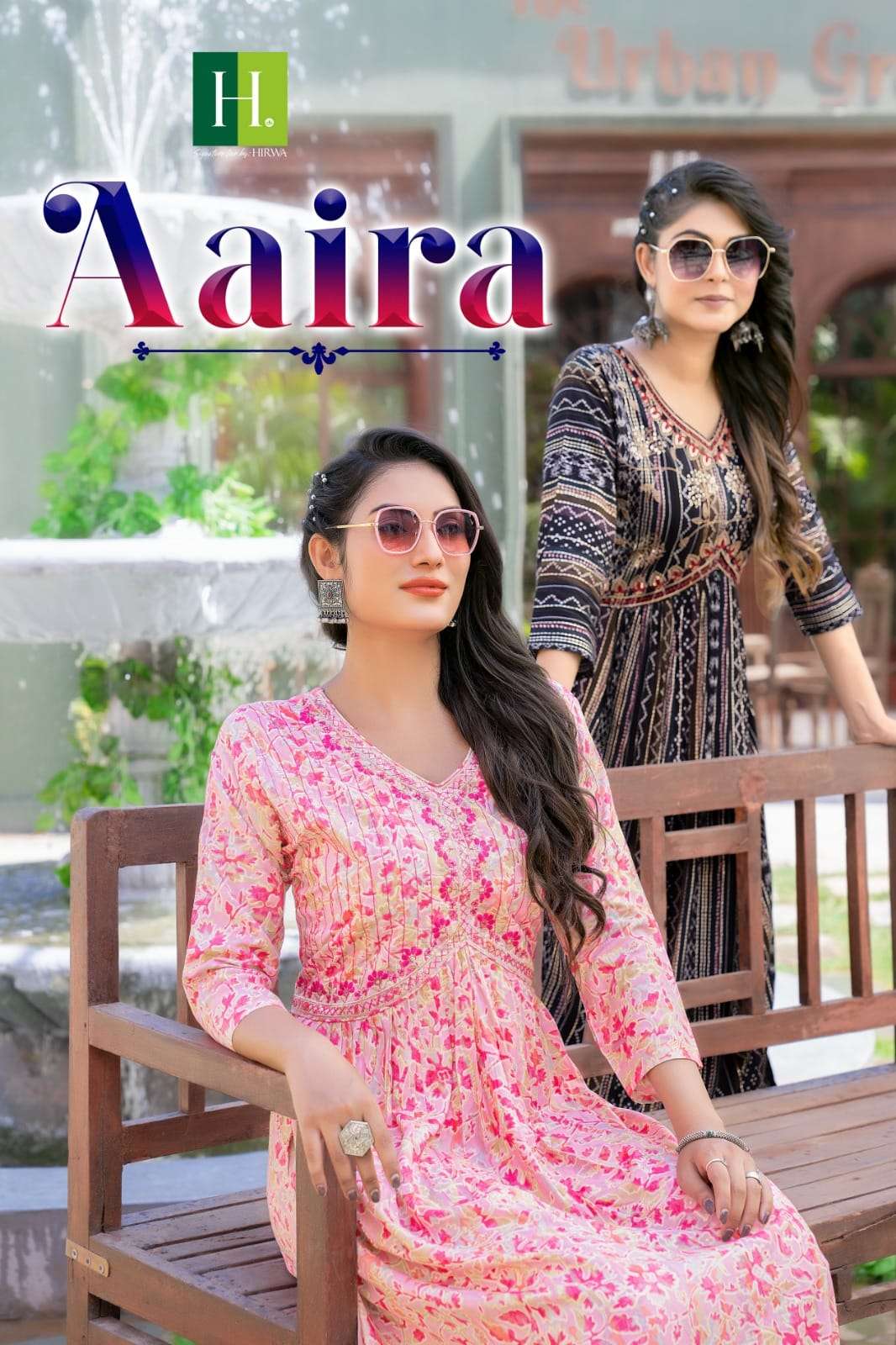 AAIRA BY H DOT 101 TO 107 SERIES RAYON EMBROIDERY WORK NAIRA CUT KURTIS