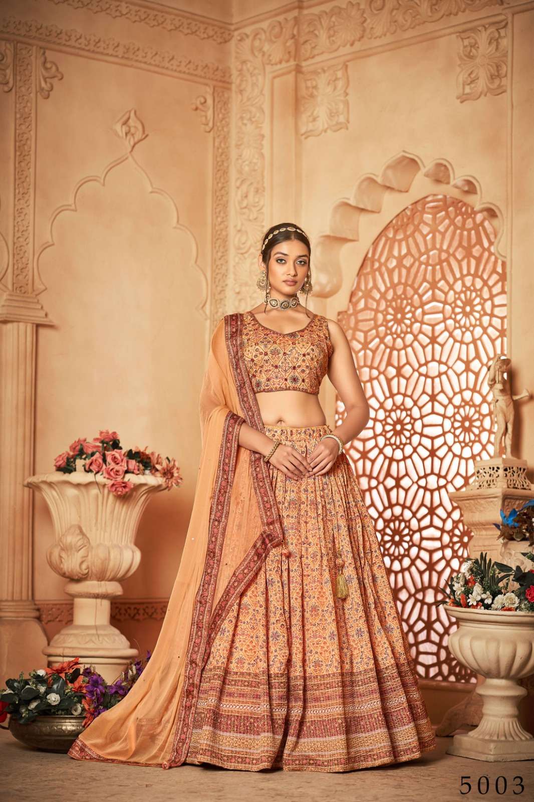 AAKRUT VOL-5 BY AQSAWHOLESALE 5001 TO 5005 SERIES CHINON EMBROIDERY STITCHED LEHENGAS