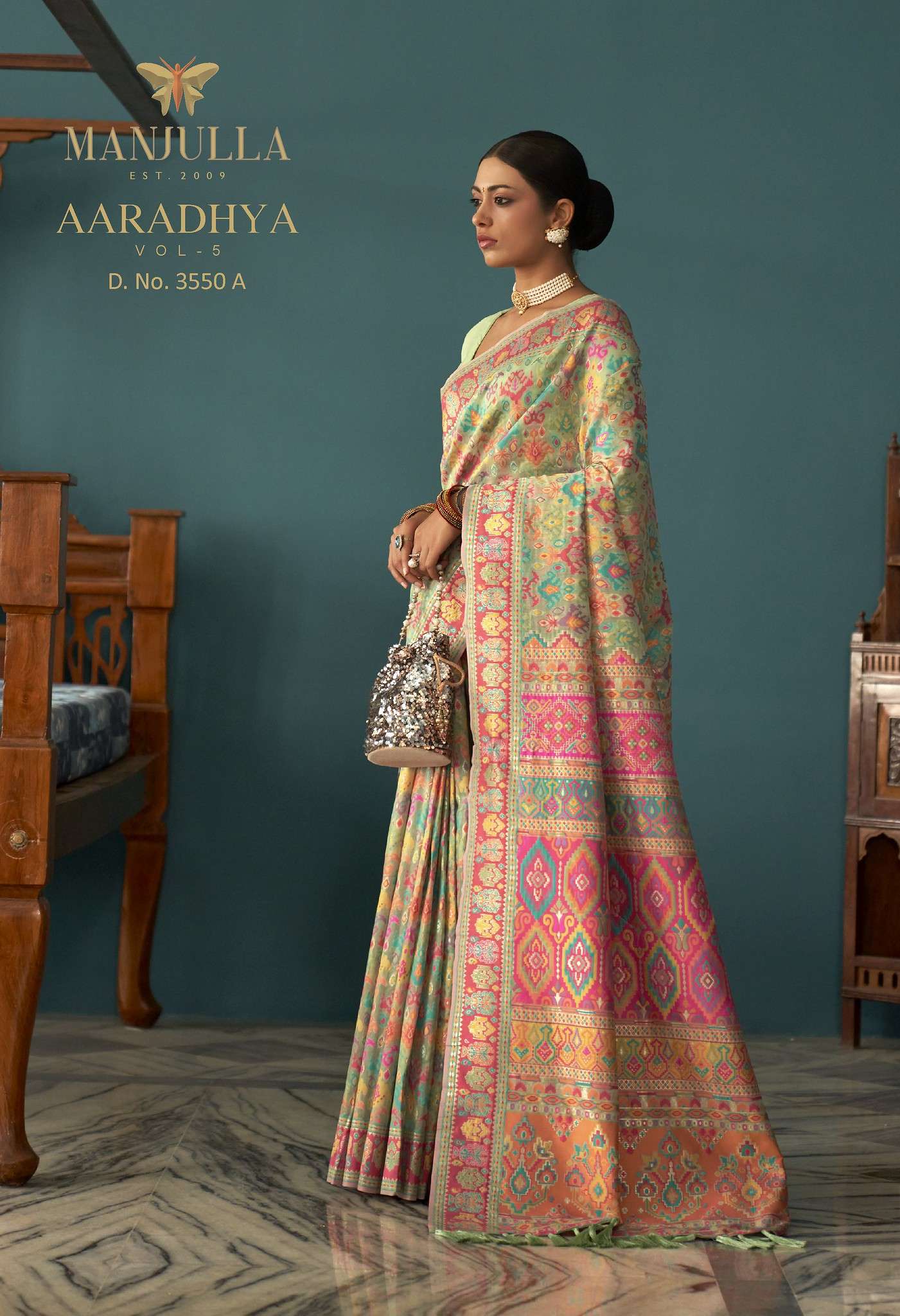 AARADHYA VOL-5 BY MANJULLA 3550-A TO 3550-I SERIES KASHMIRI PASHMINA WORK SAREES