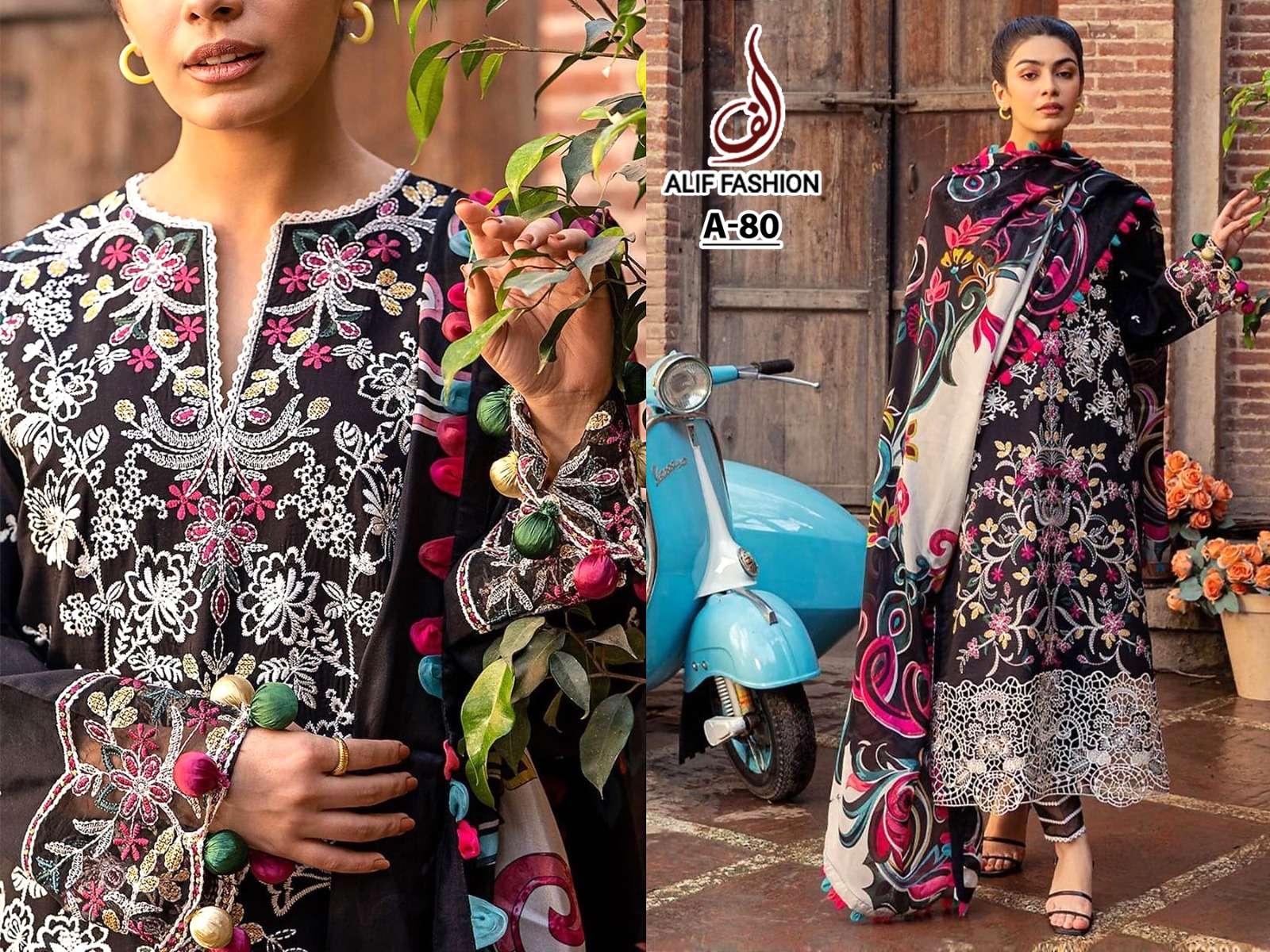 AF-80 HIT DESIGN BY ALIF FASHION PURE CAMBRIC COTTON EMBRODIERY PAKISTANI DRESS