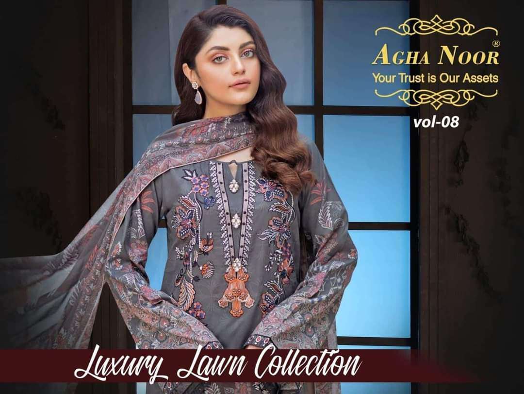 AGHA NOOR VOL-8 BY AGHA NOOR 8001 TO 8006 SERIES LAWN COTTON PRINT PAKISTANI DRESSES