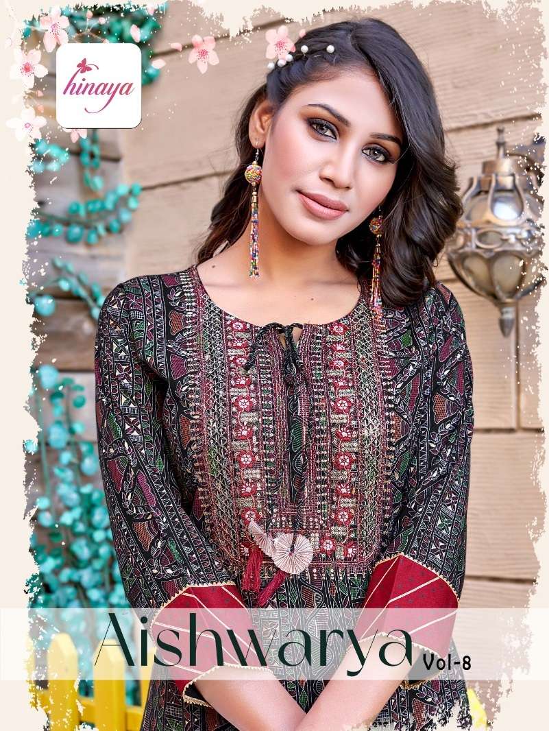 AISHWARYA VOL-8 BY HINAYA 1001 TO 1005 SERIES RAYON PRINT KURTI & PANTS