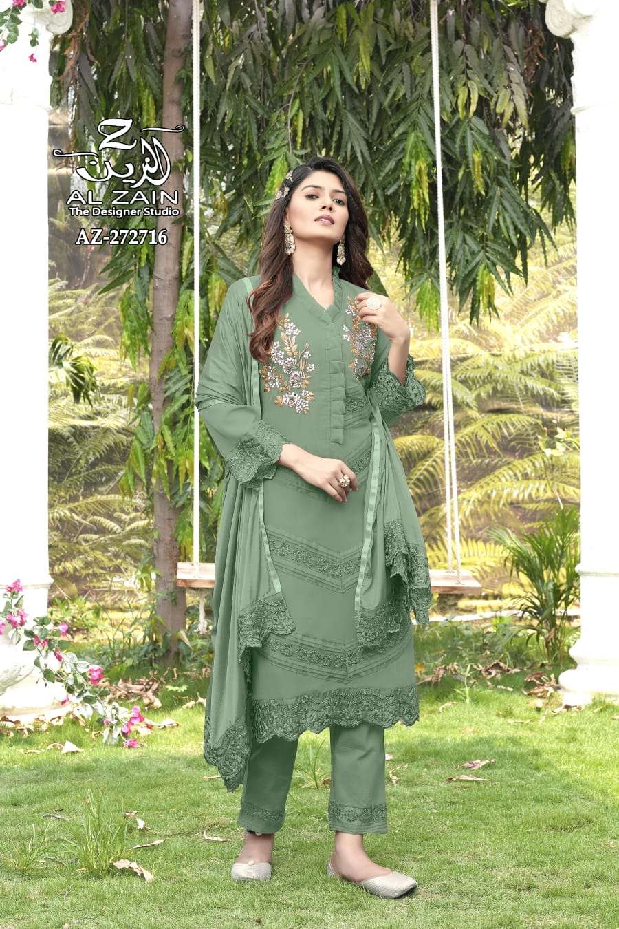 AL ZAIN 272716 BY AL ZAIN FAUX GEORGETTE EMBRODIERY STITCHED DRESSES