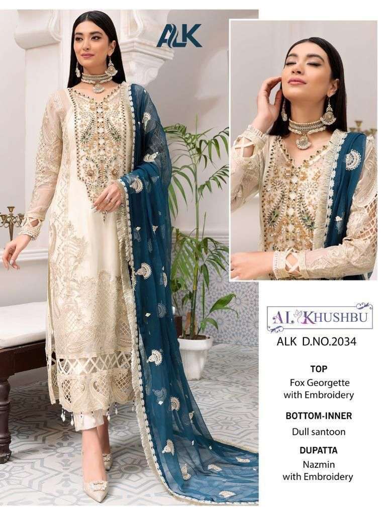 ALK-2034 HIT DESIGN BY AL KHUSHBU GEORGETTE EMBROIDERY PAKISTANI DRESS