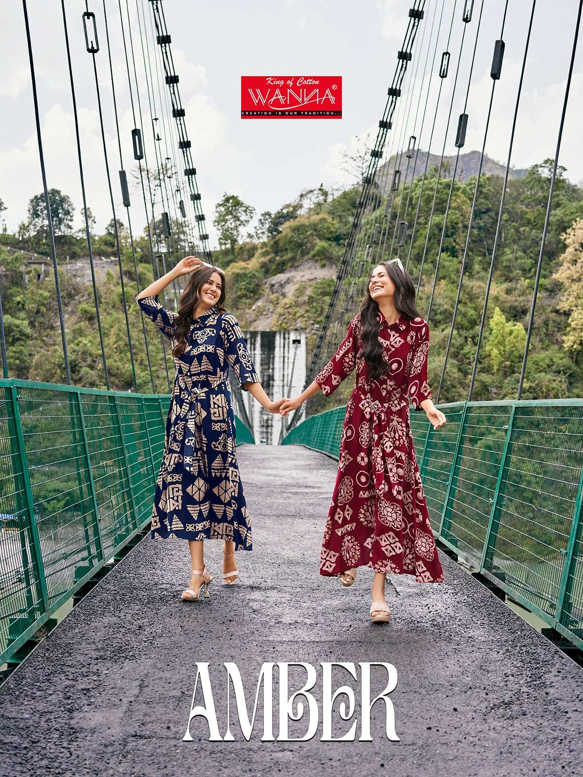 AMBER BY WANNA 154 TO 160 SERIES RAYON FANCY PRINTED WORK LONG KURTIS