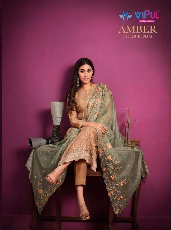 AMBER COLOUR PLUS BY VIPUL 5271 TO 5276 SERIES CHINON EMBRODIERY WORK DRESSES