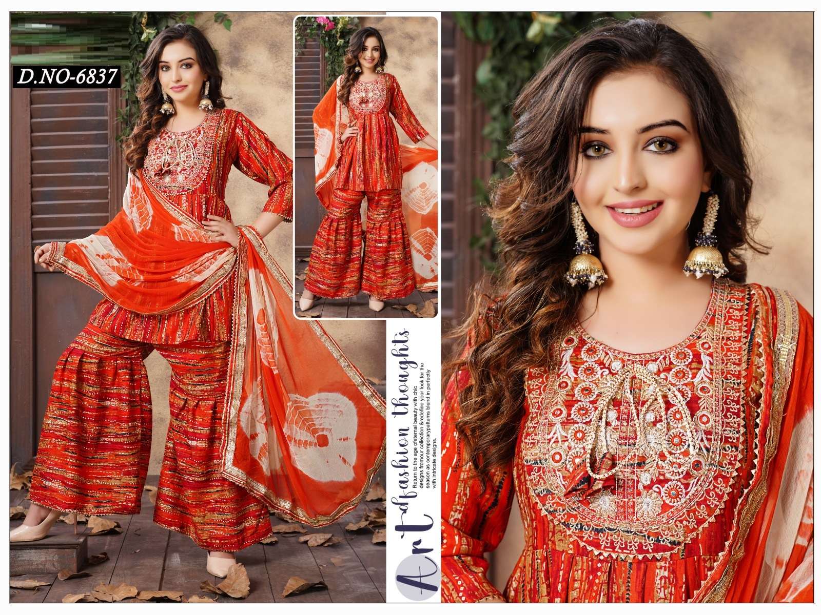 AVANTIKA BY AQSAWHOLESALE FANCY FABRIC PRINT WORK STITCHED SHARARA SUITS