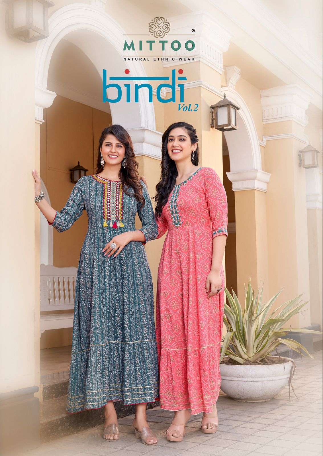 BINDI VOL-2 BY MITTOO 1057 TO 1061 SERIES RAYON PRINT LONG KURTIS