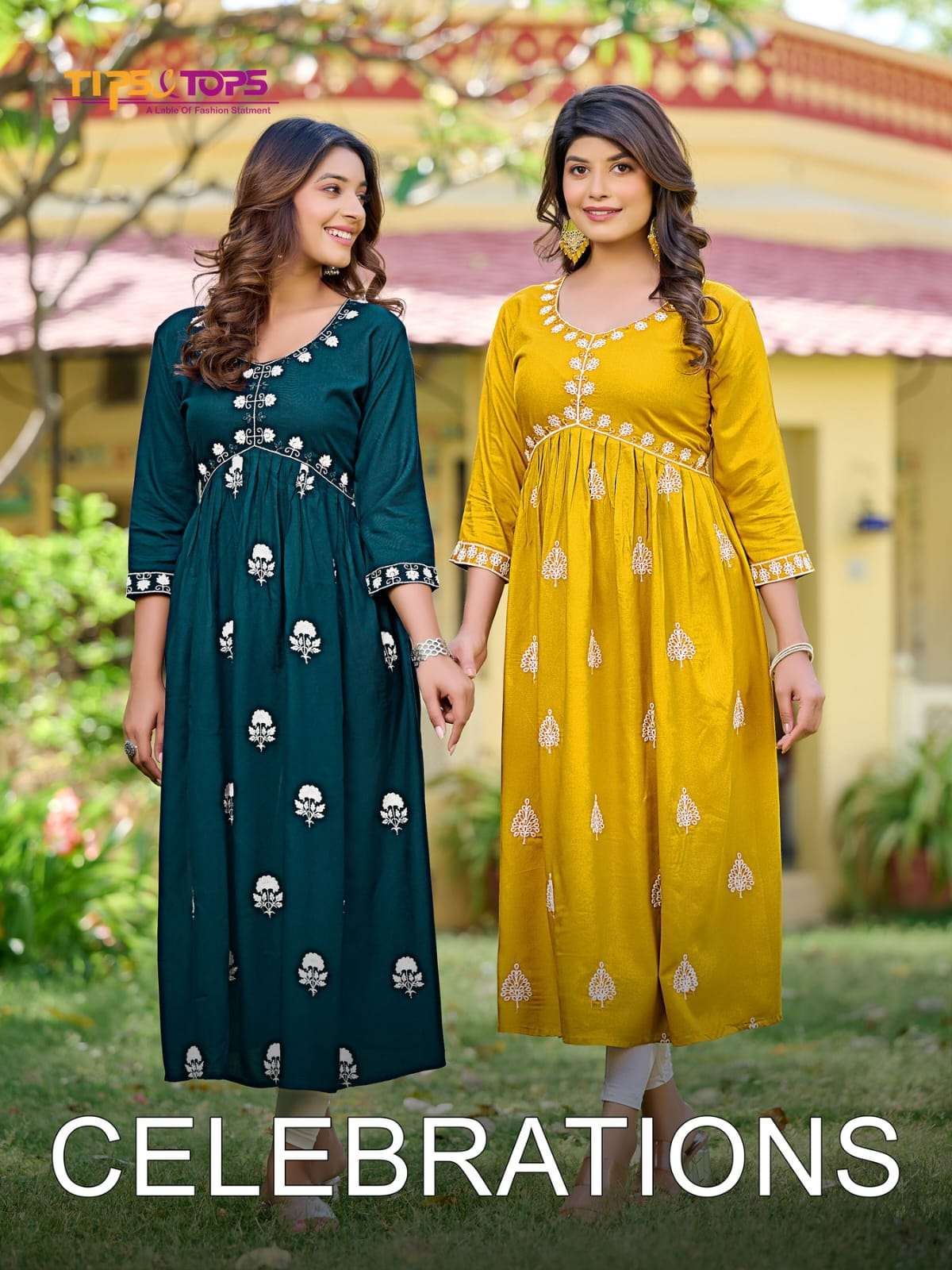 CELEBRATION BY TIPS AND TOPS 101 TO 106 SERIES HEAVY RAYON EMBROIDERY ALIA KURTIS