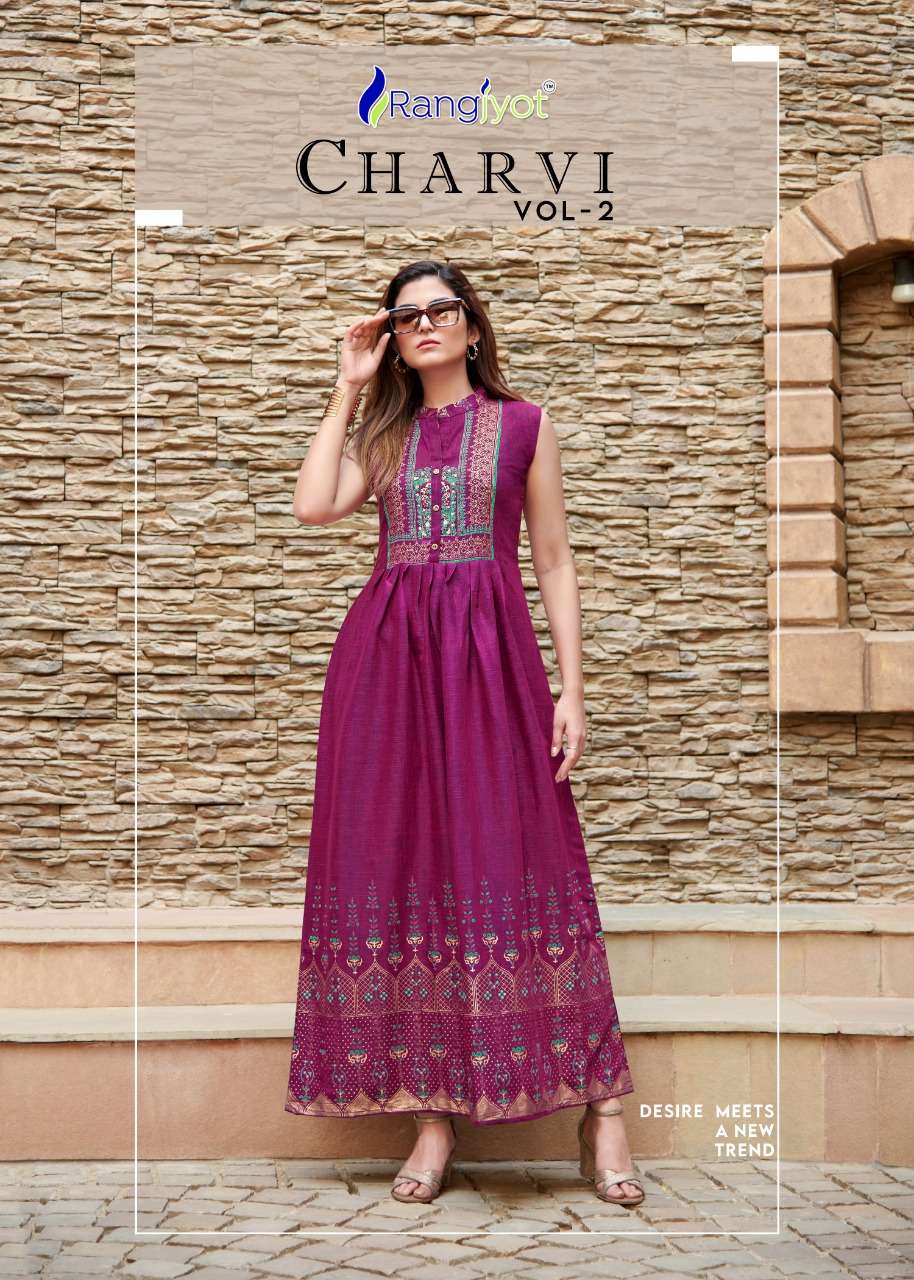 CHARVI VOL-1 BY RANGJYOT 1001 TO 1008 SERIES RAYON PRINT GOWNS