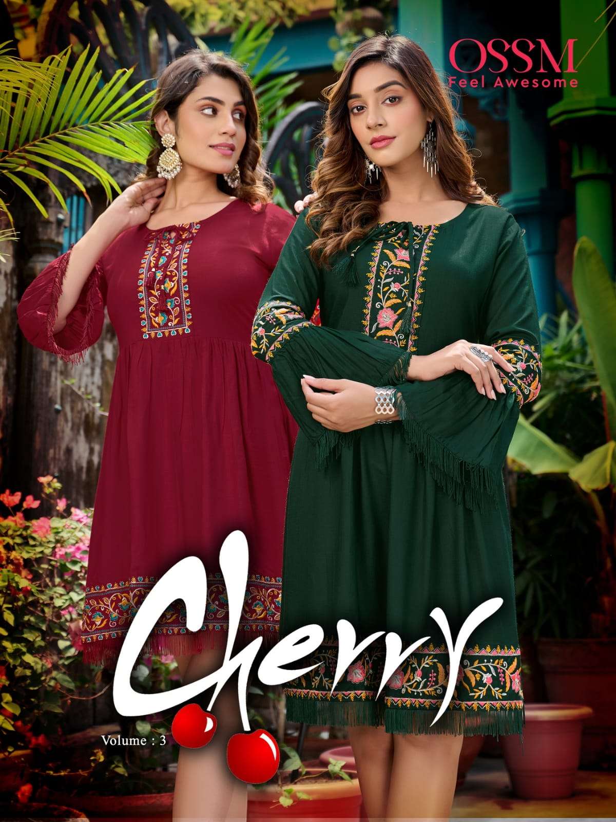 CHERRY VOL-3 BY OSSM 301 TO 306 SERIES RAYON EMBROIDERY SHORT KURTIS