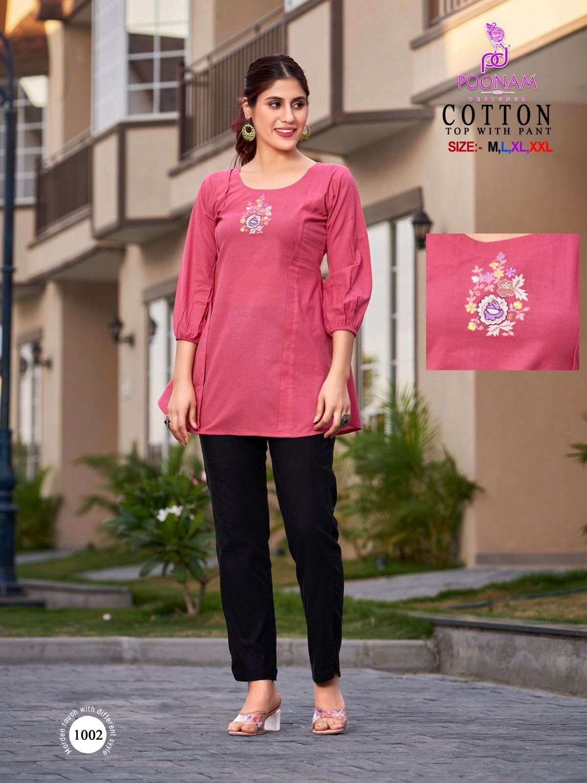 COTTON BY POONAM DESIGNER 1001 TO 1006 SERIES COTTON HAND WORK TOP & PANTS