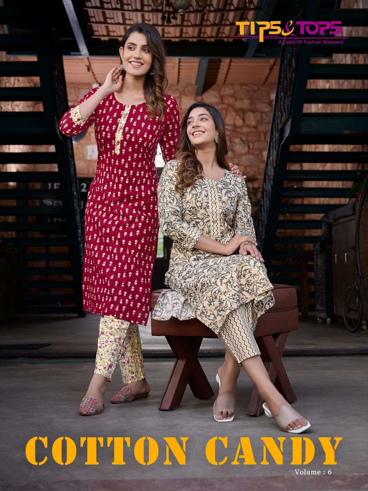 COTTON CANDY VOL-6 BY TIPS AND TOPS 601 TO 606 SERIES COTTON PRINT KURTI & PANTS