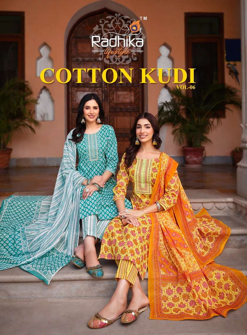 COTTON KUDI VOL-6 BY RADHIKA LIFESTYLE 6001 TO 6008 SERIES COTTON PRINT STITCHED DRESSES