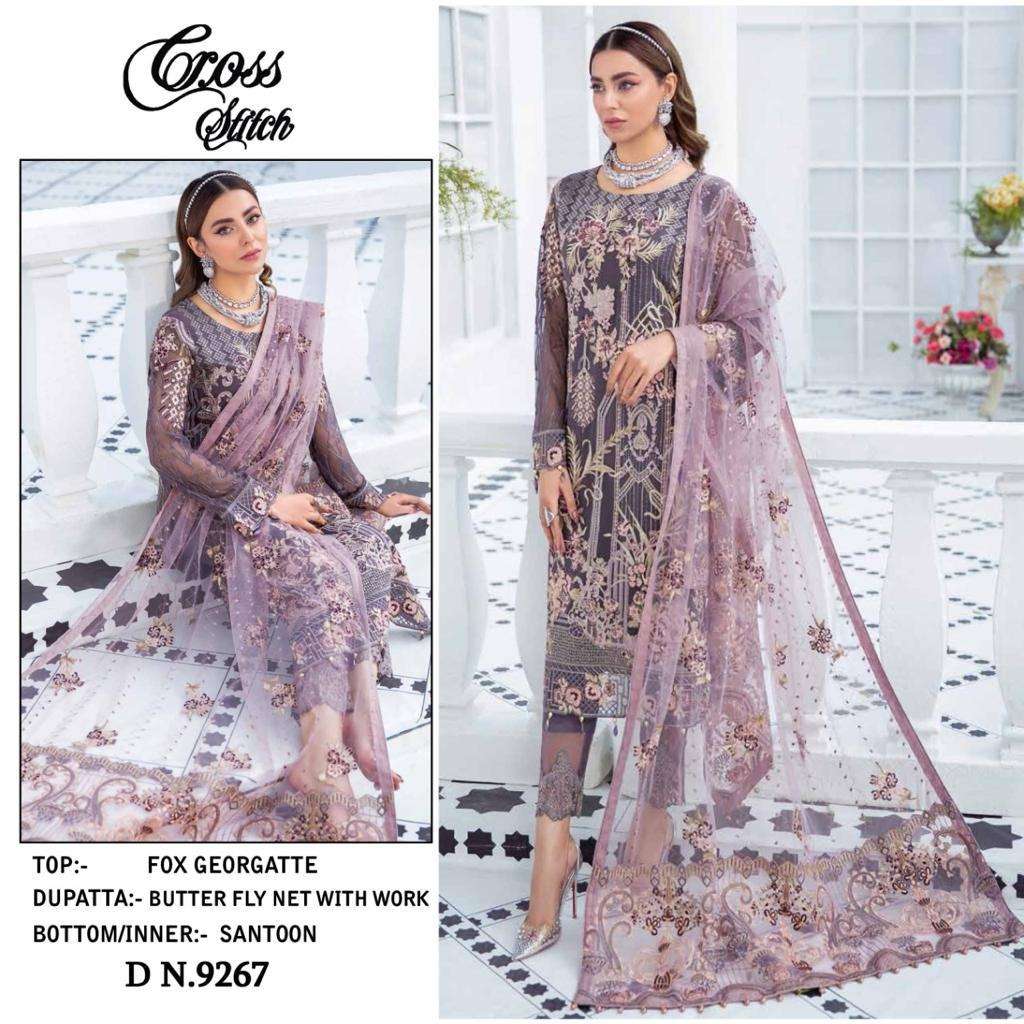 CROSS STITCH 9267 HIT DESIGN BY AQSAWHOLESALE FAUX GEORGETTE EMBROIDERY PAKISTANI DRESS