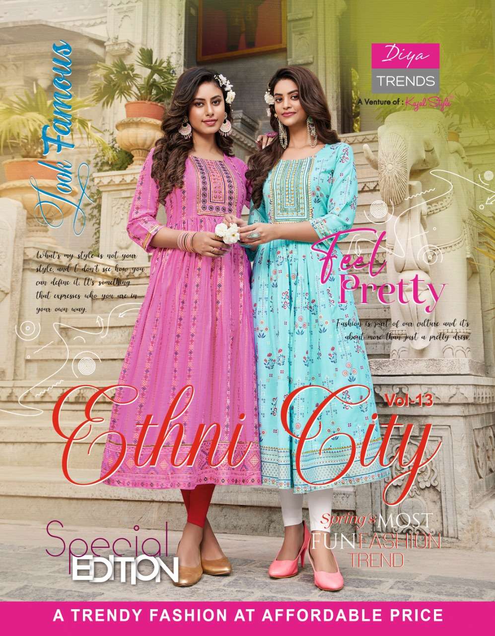 ETHNI CITY VOL-13 BY DIYA TRENDZ 13001 TO 13010 SERIES RAYON EMBROIDERY GOWNS