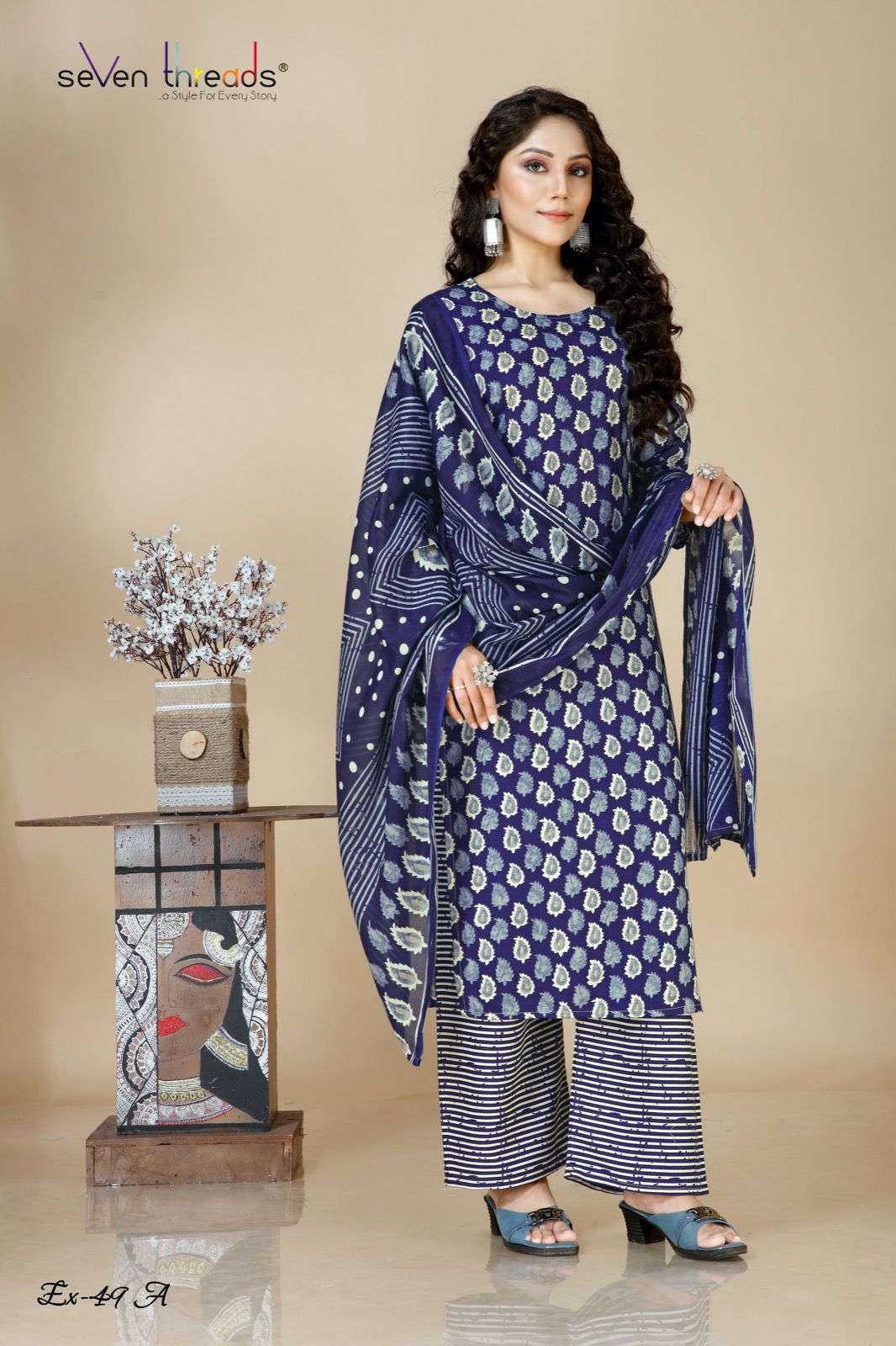 EX-49 COLOURS BY SEVEN THREAD 49-A TO 49-D SERIES RICH COTTON PRINT WORK STITCHED DRESSES