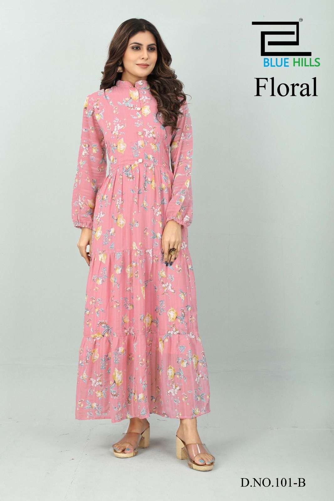 FLORAL BY BLUE HILLS 101-B TO 101-D SERIES HEAVY CHIFFON PRINT LONG KURTIS