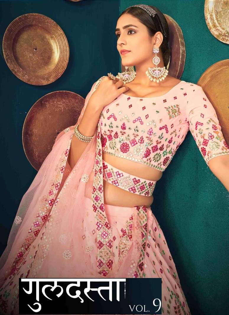 GULDASTA VOL-9 BY SHUBHKALA 1821 TO 1826 SERIES GEORGETTE HEAVY WORK BRIDAL LEHENGAS