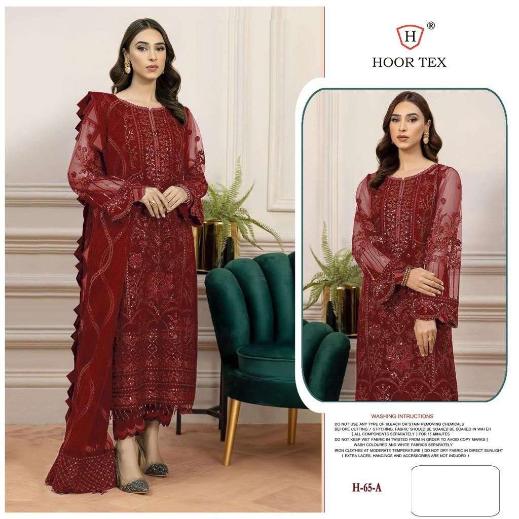 H-65 COLOURS BY HOOR TEX H-65-A TO H-65-D SERIES FAUX GEORGETTE EMBROIDERY PAKISTANI DRESSES