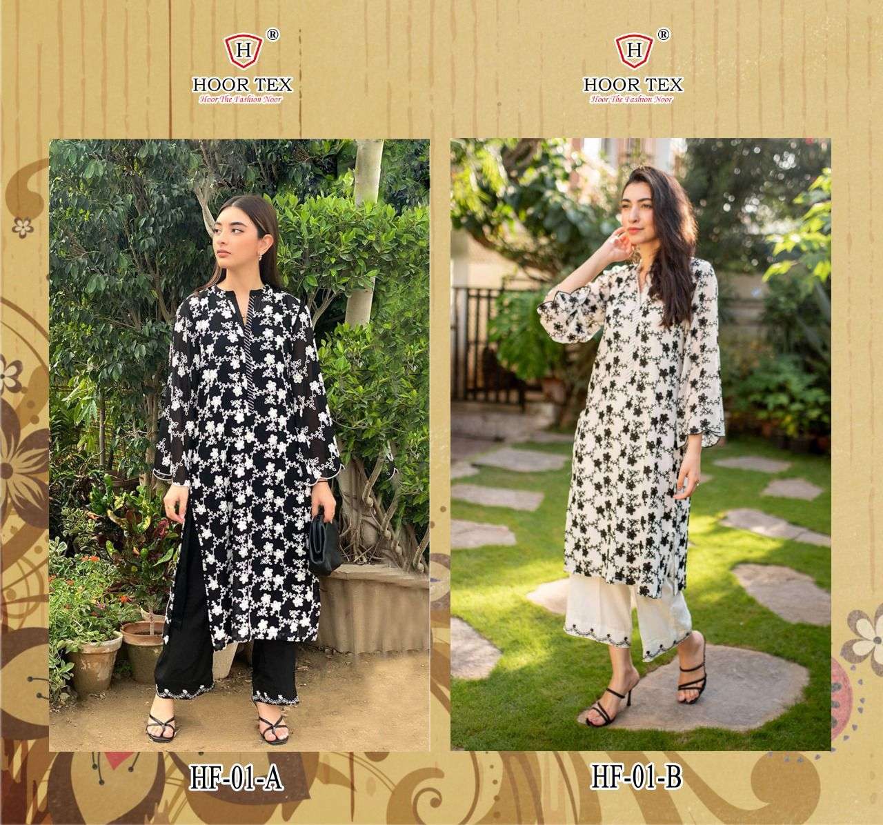 HF 01 NX BY HOOR TEX PURE CAMBRIC LAWN EMBROIDERY STITCHED PAKISTANI DRESSES