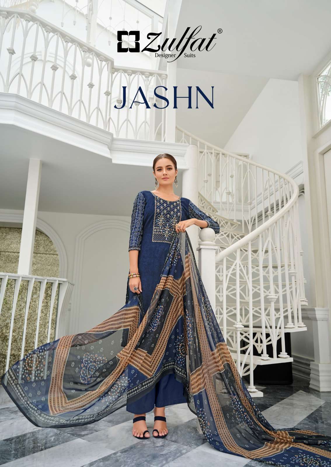 JASHN BY ZULFAT 498-001 TO 498-010 SERIES VISCOSE RAYON EMBROIDERY WORK DRESSES