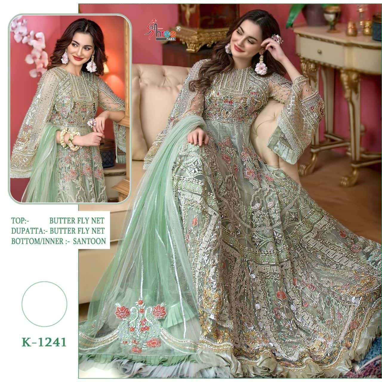 K-1241 COLOURS BY SHREE FABS 1241-A TO 1241-D SERIES BUTTERFLY NET PAKISTANI DRESSES