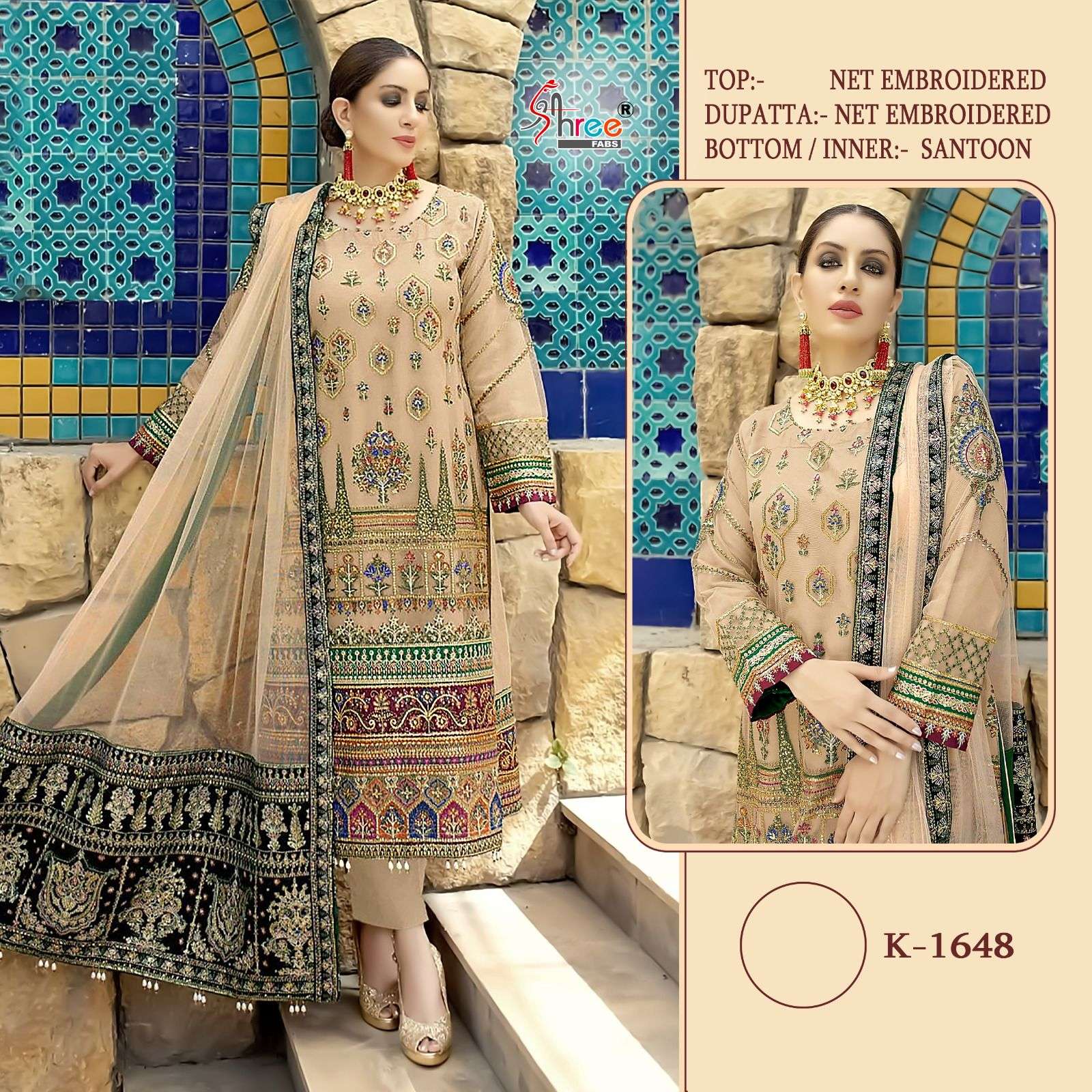 K-1648 COLOURS BY SHREE FABS 1648-A TO 1648-D SERIES NET EMBROIDERY PAKISTANI DRESSES