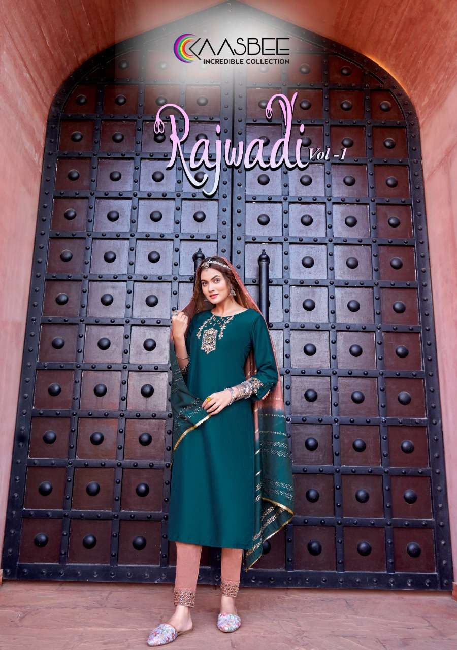 KAASBEE RAJWADI VOL-1 BY AQSAWHOLESALE CHINON EMBROIDERY WORK STITCHED DRESSES