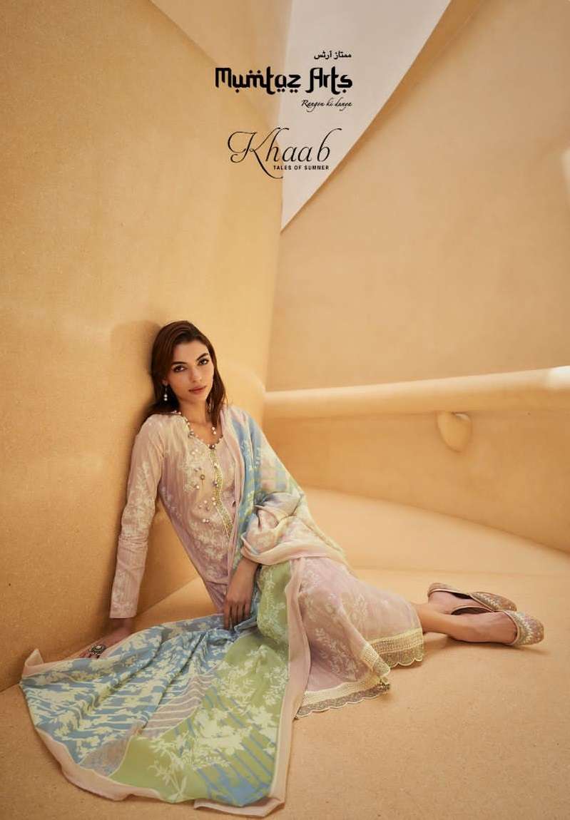 KHAAB BY MUMTAZ ARTS 26001 TO 26008 SERIES PURE LAWN COTTON EMBROIDERY DRESSES