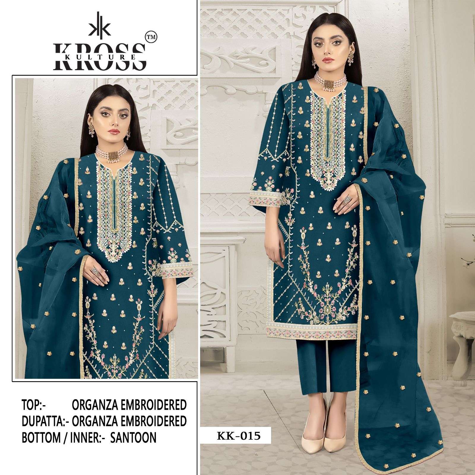 KK-15 COLOURS BY KROSS CULTURE 15-A TO 15-D SERIES ORGANZA EMBROIDERY PAKISTANI DRESSES