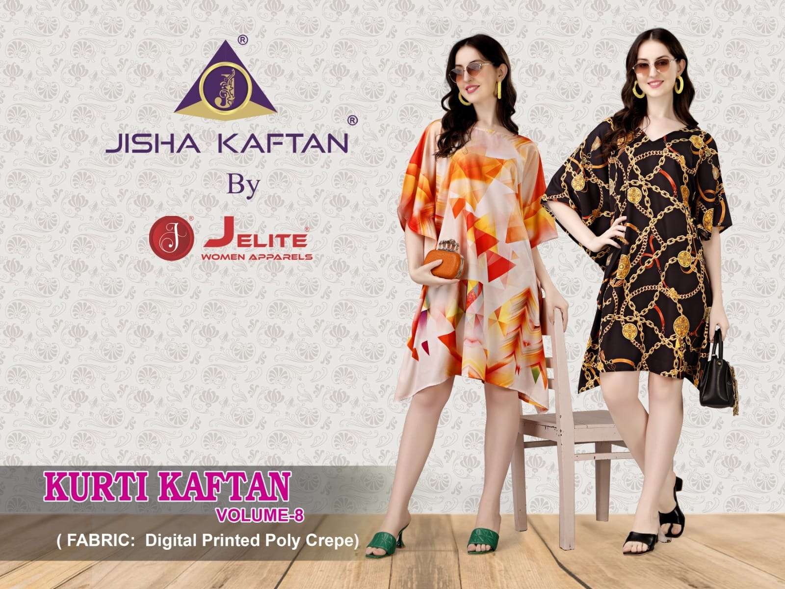 KURTI KAFTAN VOL-8 BY JISHA 157 TO 164 SERIES POLYSTER CREPE PRINT KAFTANS