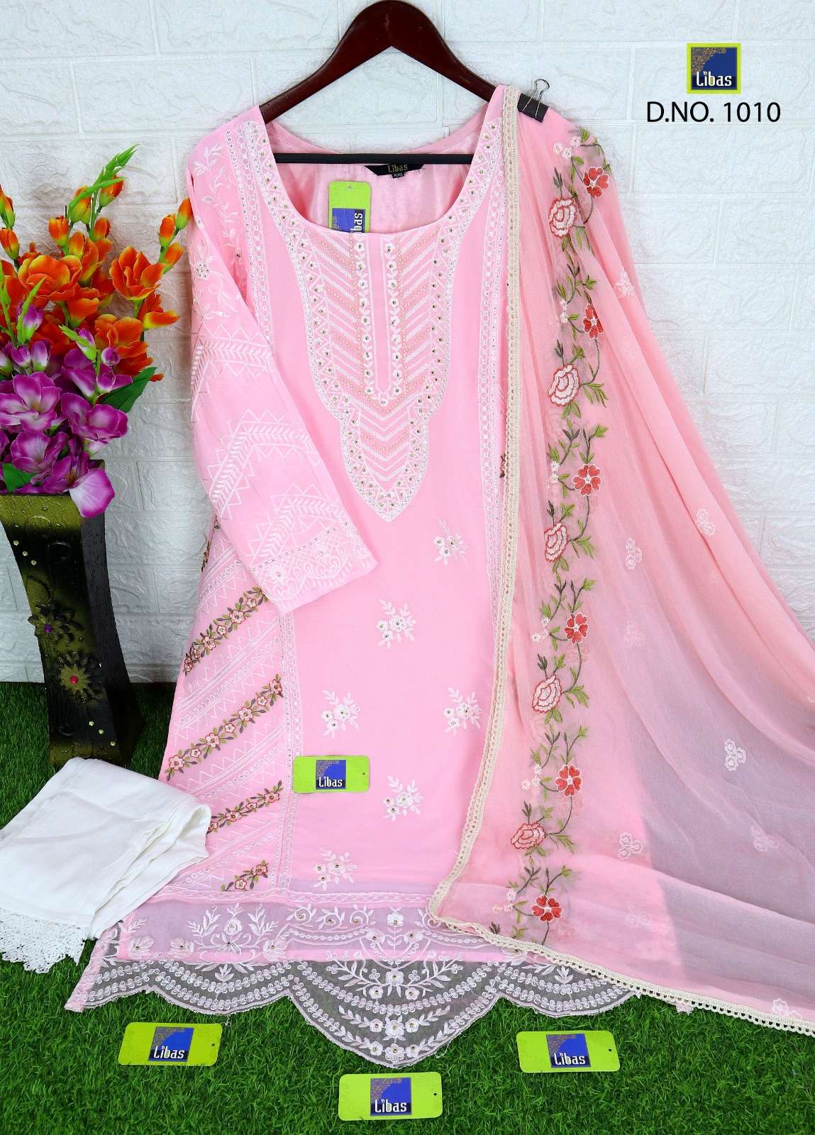 LIBAS 1010 NX BY AQSAWHOLESALE FAUX GEORGETTE EMBRODIERY STITCHED DRESSES