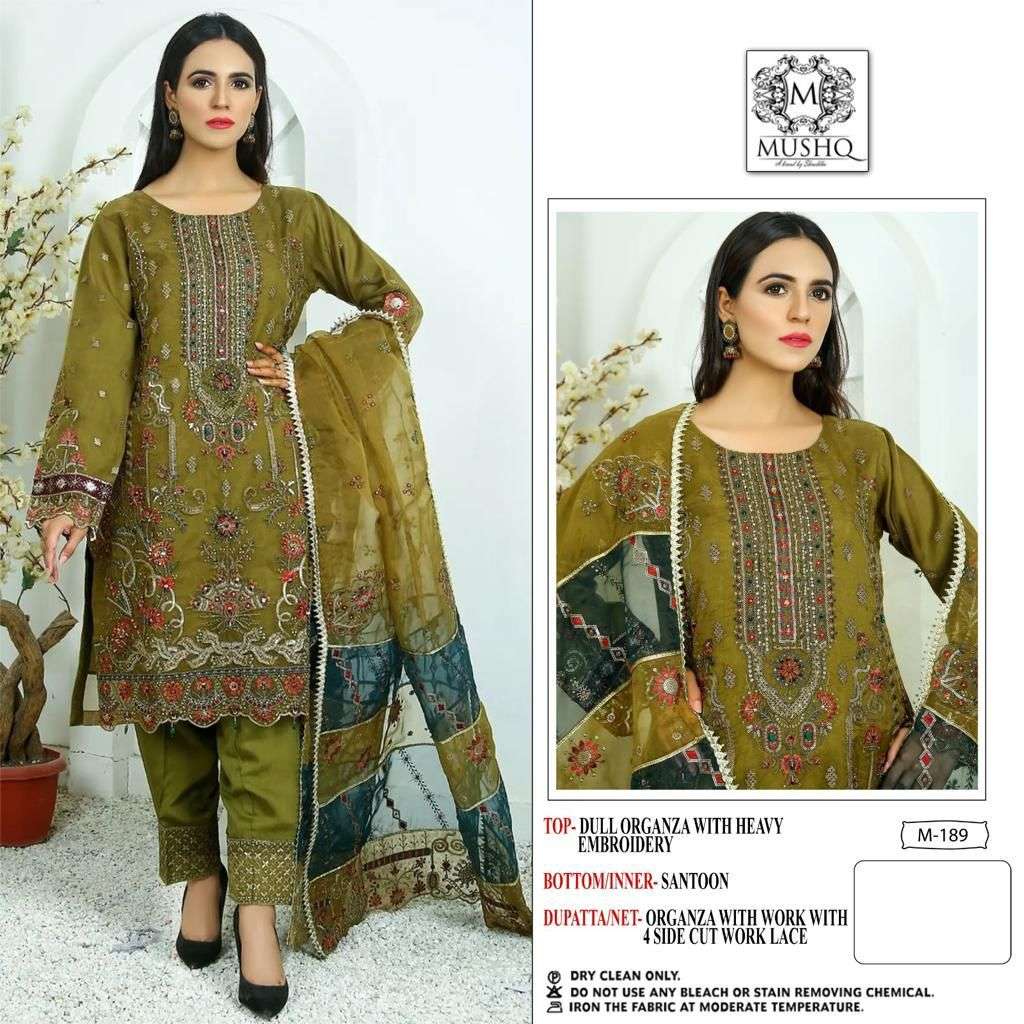 M-189 HIT DESIGN BY MUSHQ PURE ORGANZA EMBROIDERY WORK PAKISTANI DRESS