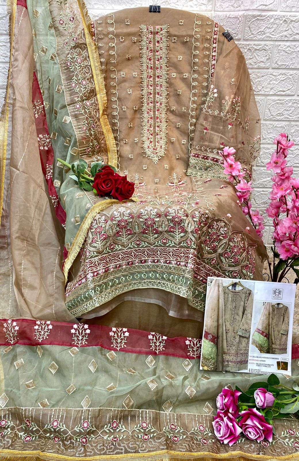 M-207 COLOURS BY MUSHQ 207-A TO 207 TO 207-C SERIES ORGANZA EMBROIDERY PAKISTANI DRESSES