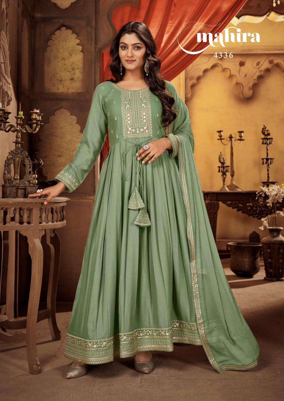 MAHIRA BY RANGOON 4331 TO 4336 SERIES RAYON EMBROIDERY ANARKALI STITCHED DRESSES