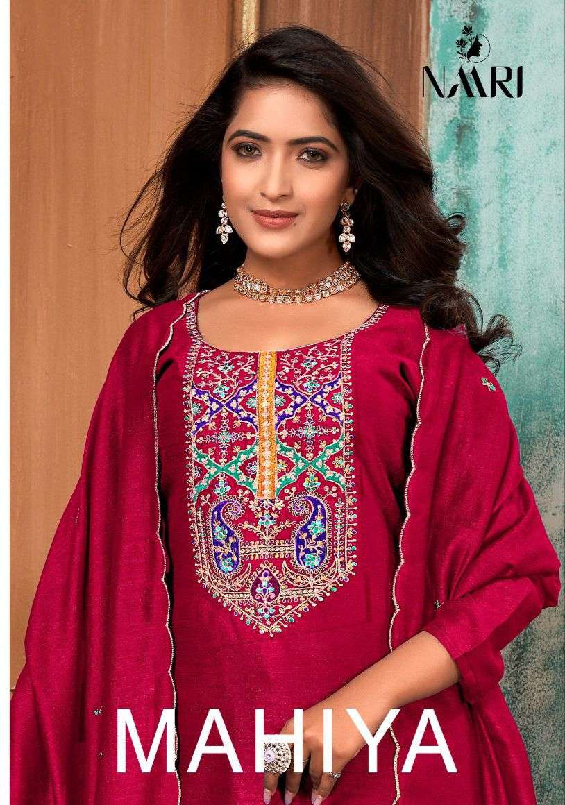 MAHIYA BY NAARI 6301 TO 6304 SERIES VICHITRA SILK EMBROIDERY WORK DRESSES