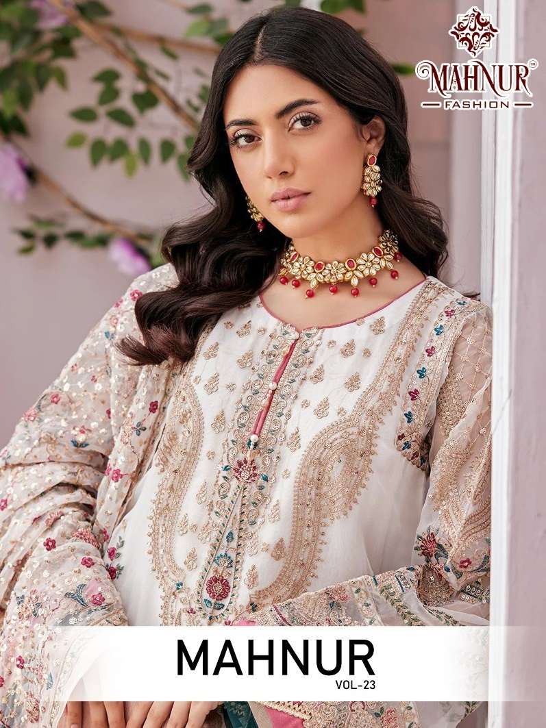 MAHNUR VOL-23 BY MAHNUR FASHION 23001-A TO 23001-D SERIES GEORGETTE EMBROIDERY PAKISTANI DRESSES