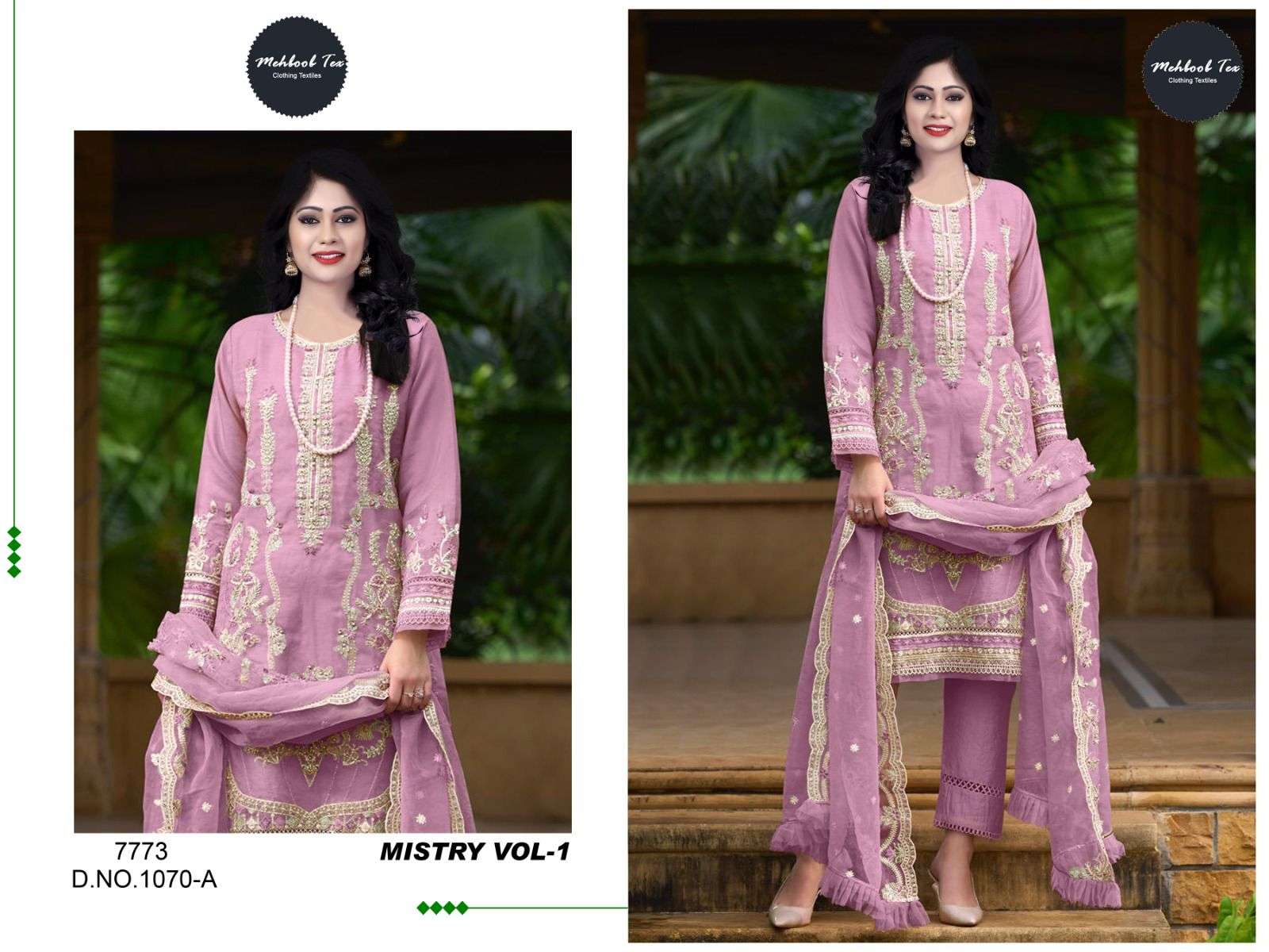 MISTRY VOL-1 BY MEHBOOB TEX 1070-A TO 1070-D SERIES ORGANZA EMBROIDERY PAKISTANI DRESSES