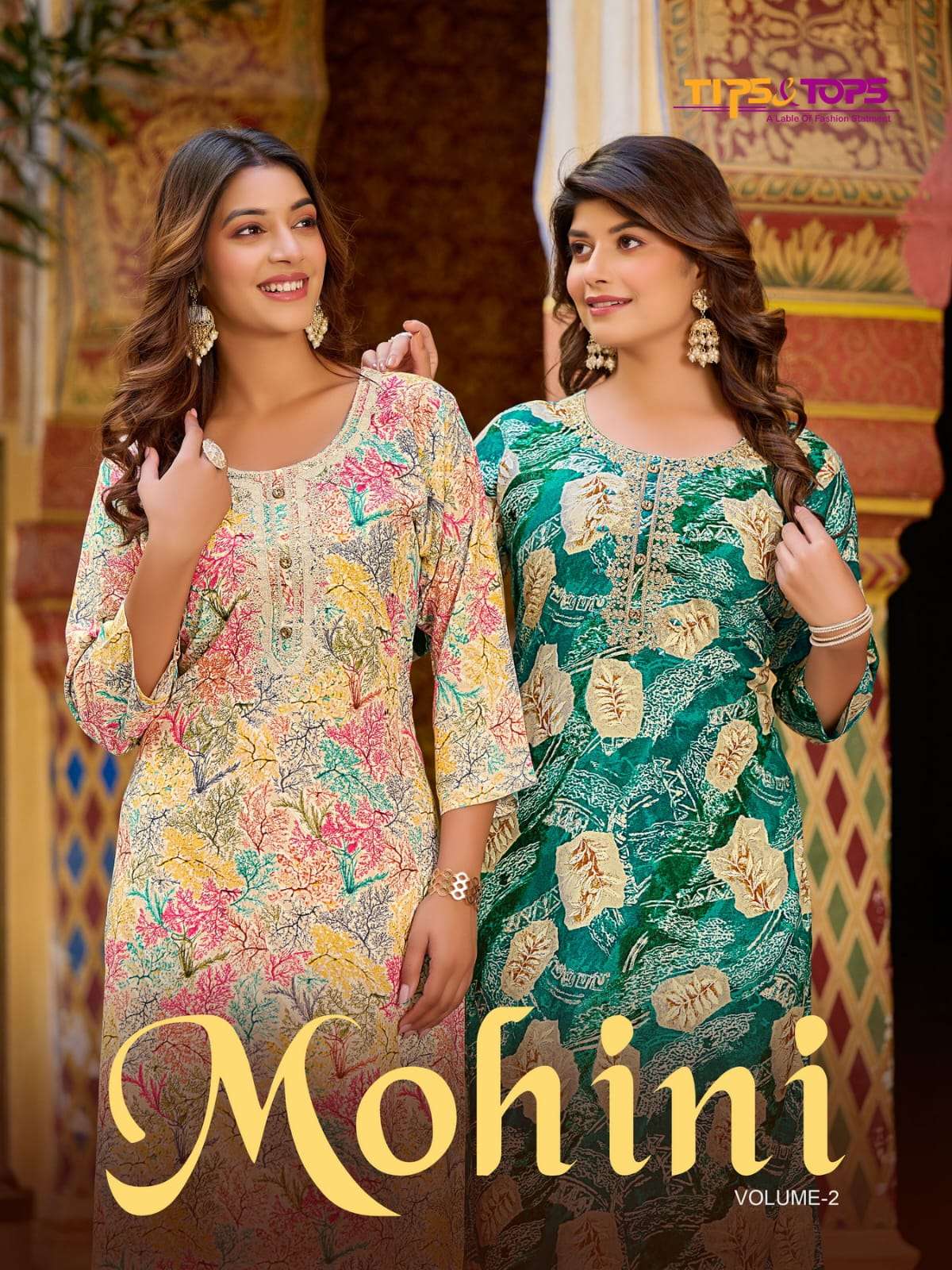 MOHINI VOL-2 BY TIPS AND TOPS 201 TO 206 SERIES RAYON EMBROIDERY KURTI & PANTS