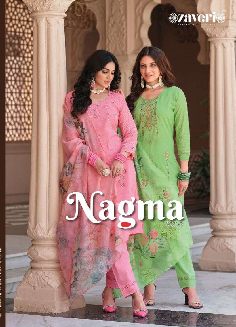 NAGMA VOL-2 BY ZAVERI 1141 TO 1144 SERIES PURE COTTON EMBROIDERY STITCHED DRESSES