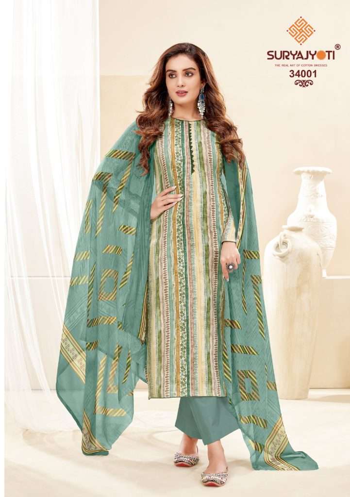 NAISHAA VOL-34 BY SURYAJYOTI 34001 TO 34010 SERIES SATIN COTTON PRINT DRESSES